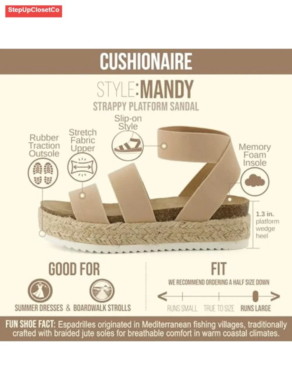 Espadrille Platform Sandals with Wedge Heel, Cushioned Footbed, Ankle Strap